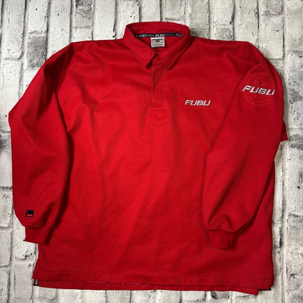 Vintage Fubu Sports Pullover Sweatshirt Polo Long Sleeve Sz L / XL Baggy Hip Hop
